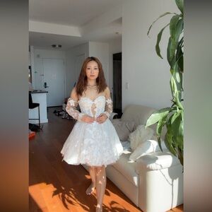 White Lace Off-Shoulder Mini Dress